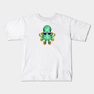 Cute Green Baby Octopus Wearing Sunglasses Kids T-Shirt